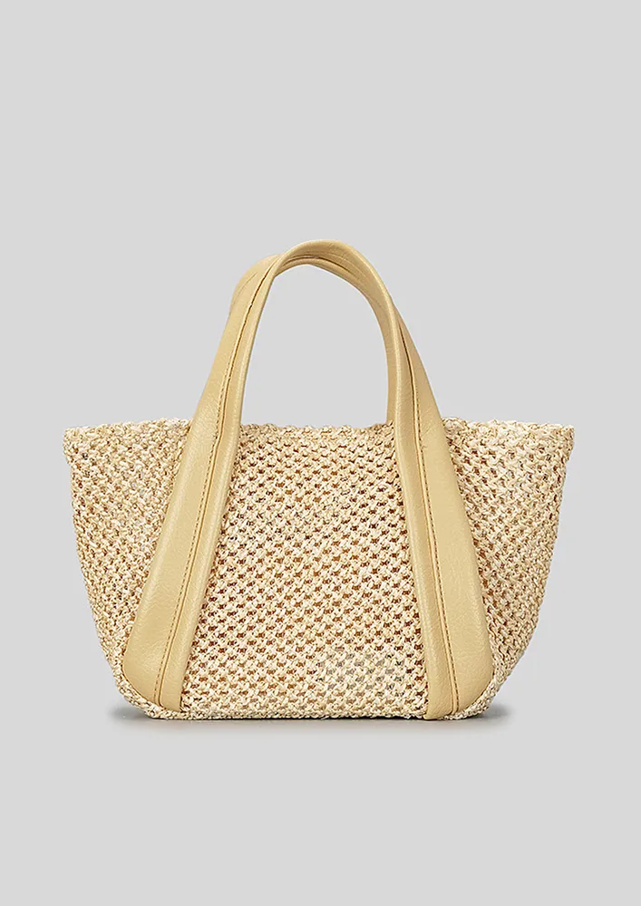 YELLOW CONTRAST-STRAP BEACH HANDBAG