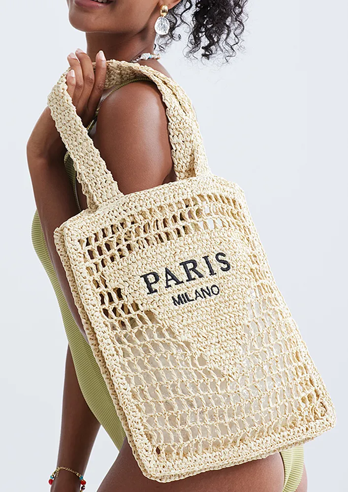 BEIGE OPEN-TOP BEACH TOTE BAG