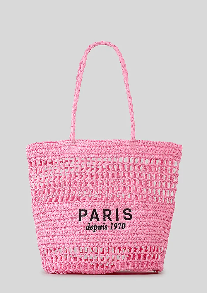 PINK CONTRAST EMBROIDERY BEACH TOTE BAG