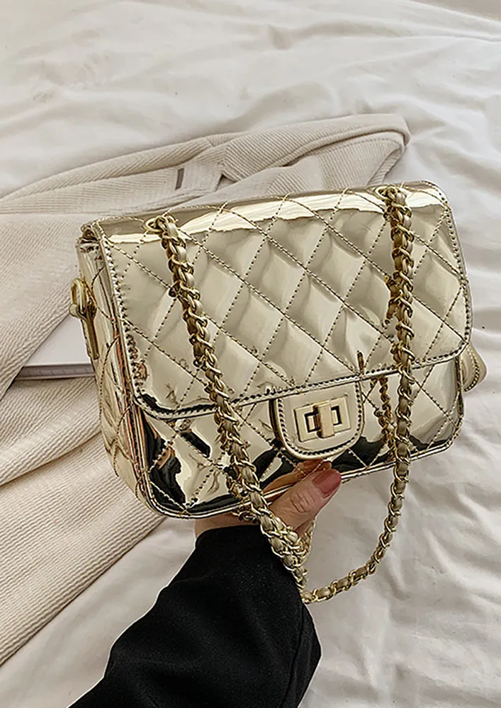 GOLDEN SHINY QUILTED CROSSBODY BAG