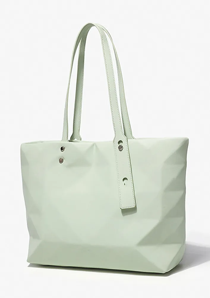 GREEN GEOMETRIC PATTERN TOTE BAG