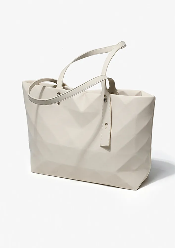 WHITE GEOMETRIC PATTERN TOTE BAG