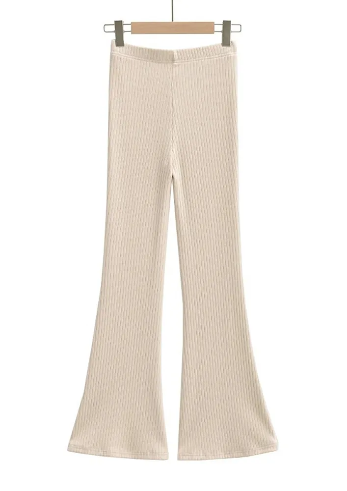 RIB-KNIT APRICOT BELL-BOTTTOM TROUSERS