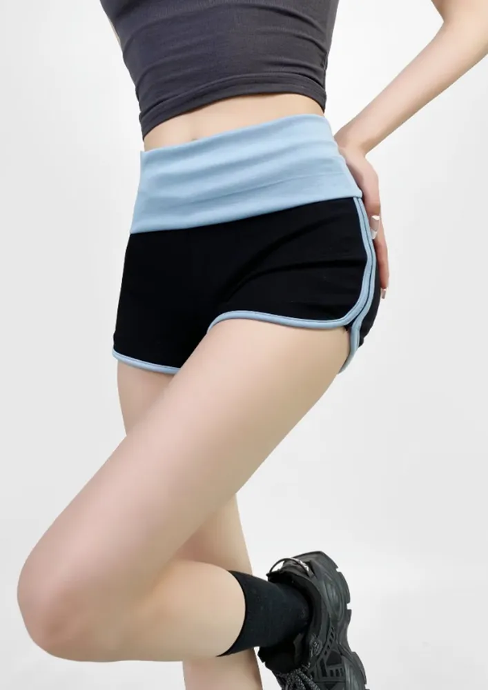 Blue-black Contrast Lined Hot Pants