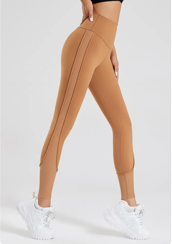 Brown Piping Detail Sports Tights