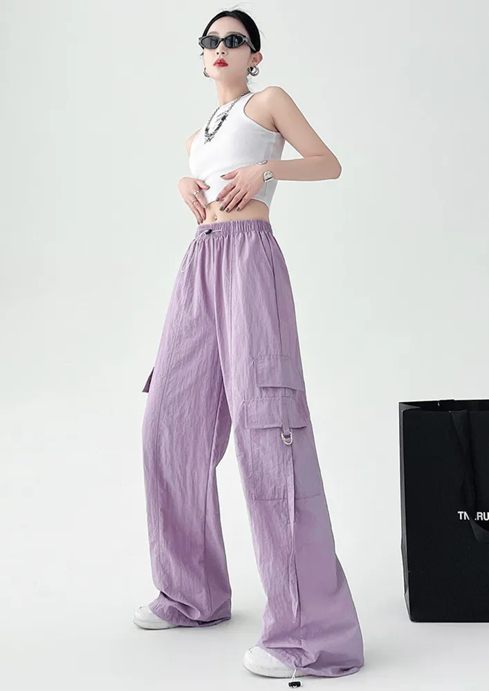 Purple Crinkle-effect Nylon Parachute Pants