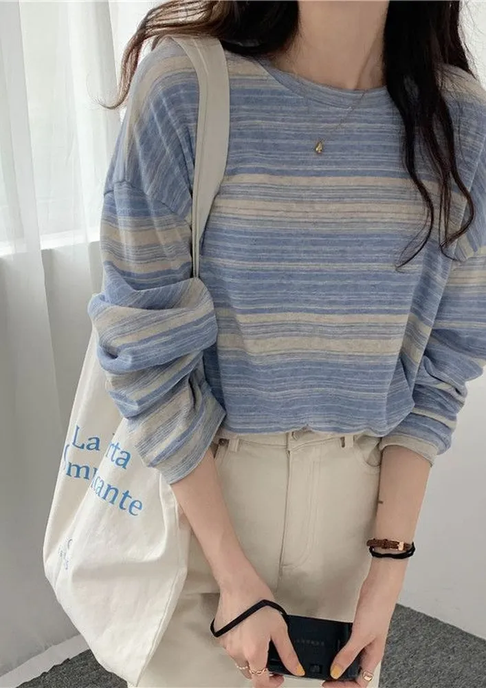 Blue Printed Drop Shoulder Sleeve T-shirt