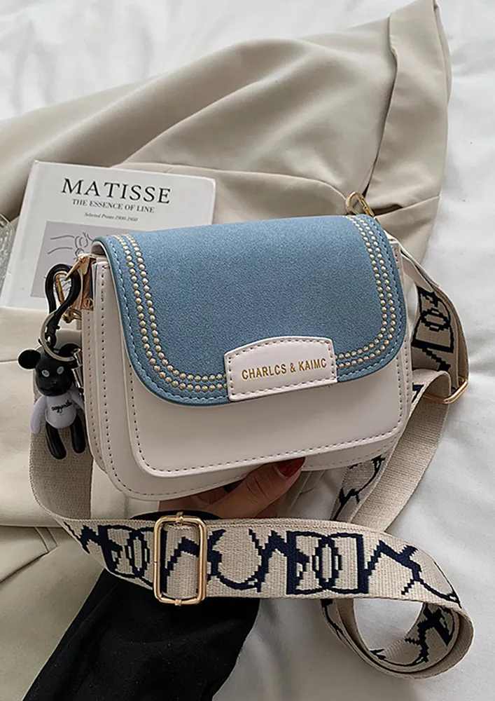 WHITE BLUE PRINTED CROSSBODY STRAP BAG