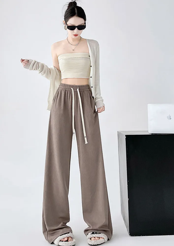 High-rise Brown Nylon Straight Pants