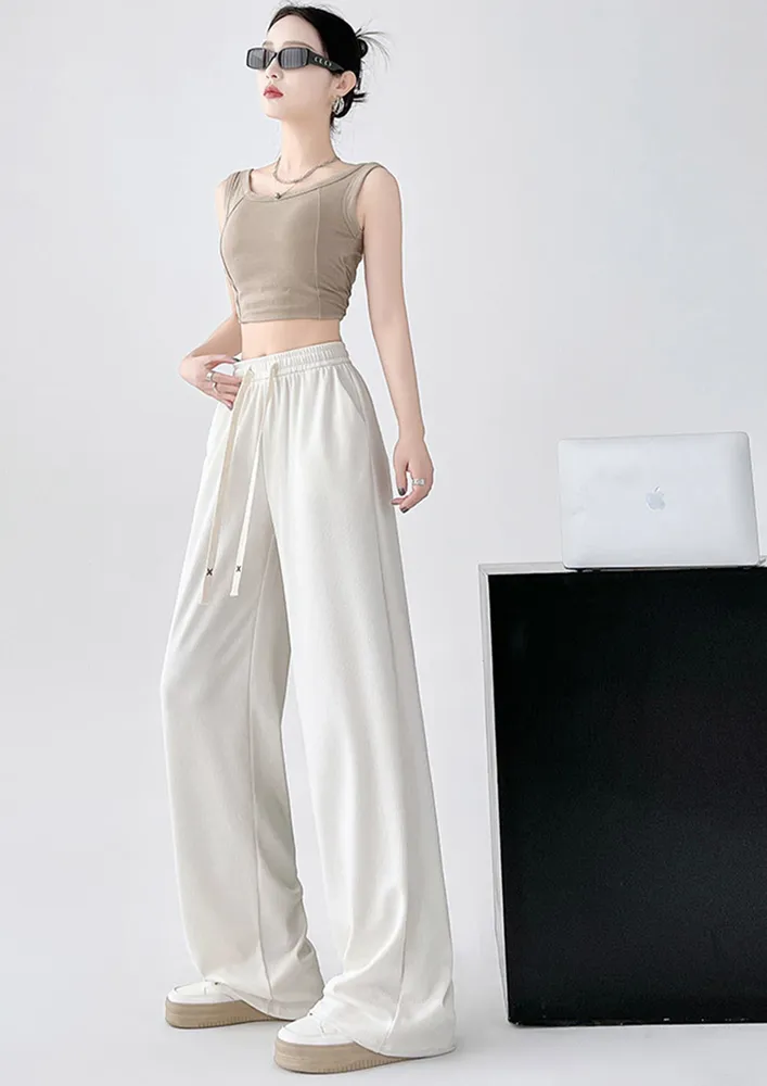 High-rise Off-white Nylon Straight Pants