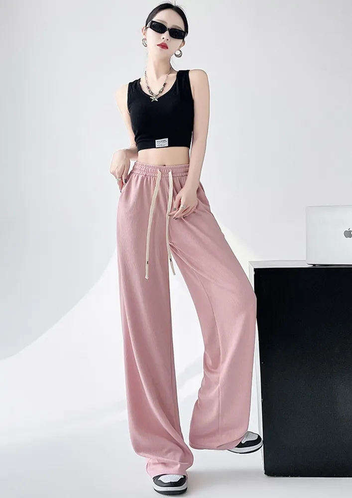 High-rise Pink Long Nylon Straight Pants