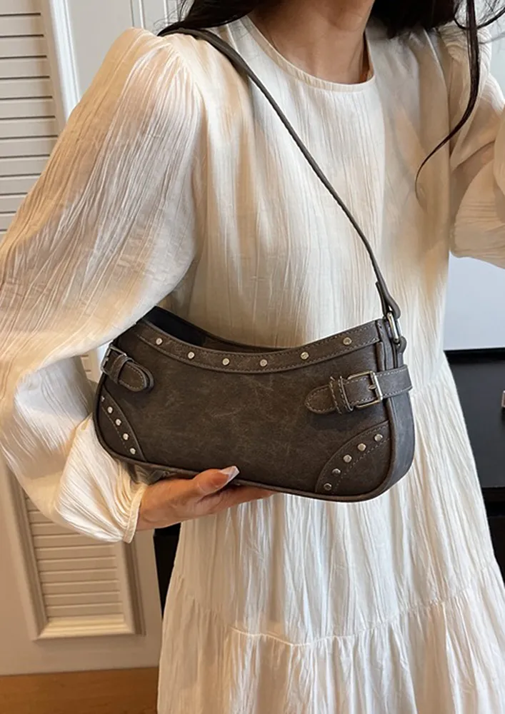 RECTANGULAR DARK GREY SHOULDER BAG