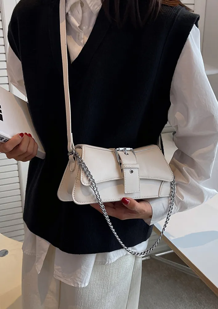 TRAPEZIUM SHAPED WHITE SLING BAG