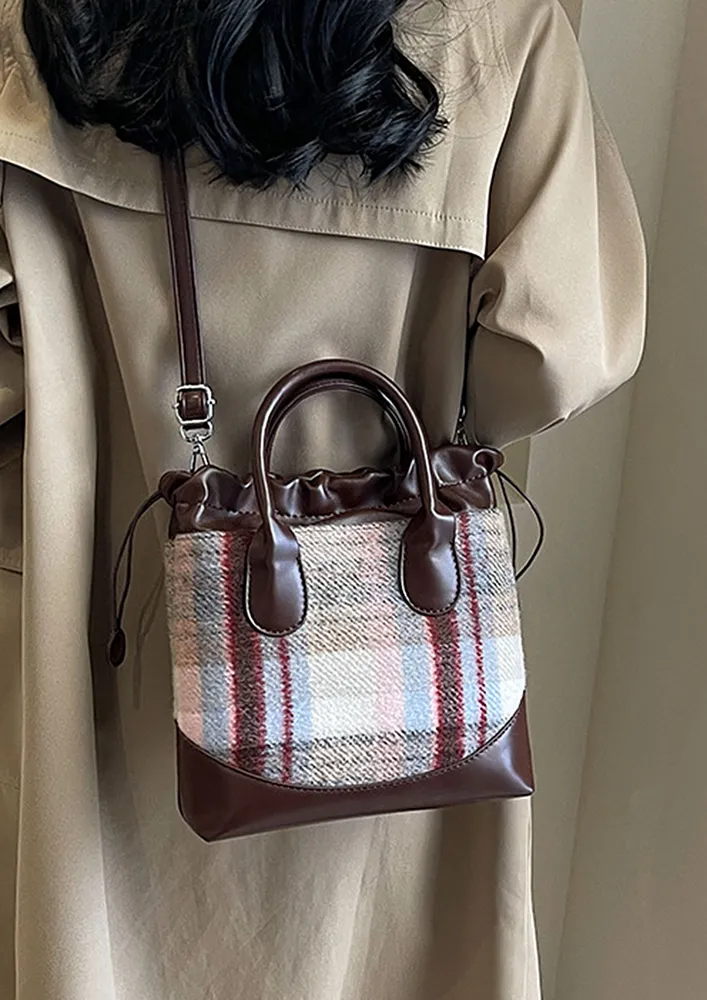 PLAID PATTERN PINK BLUE HANDBAG