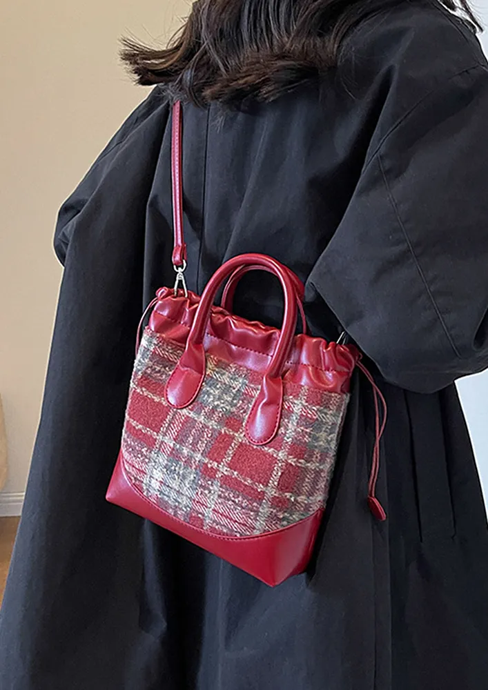 PLAID PATTERN RED HANDBAG