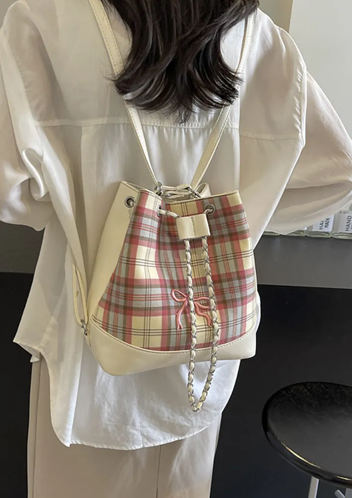 PLAID PATTERN MULTIPURPOSE BUCKET BAG