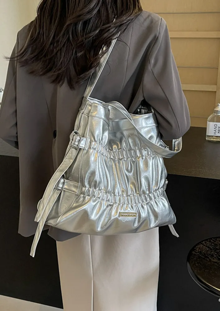 SILVER RUCHED DETAIL TOTE BAG