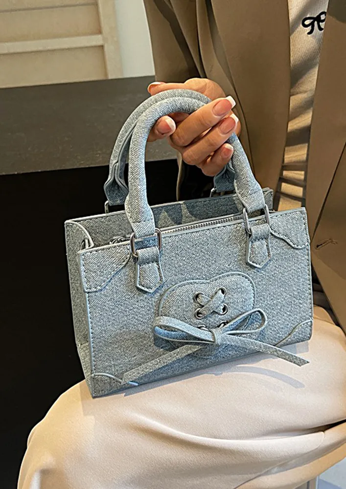 LIGHT BLUE BOW-KNOT DETAIL CROSSBODY BAG