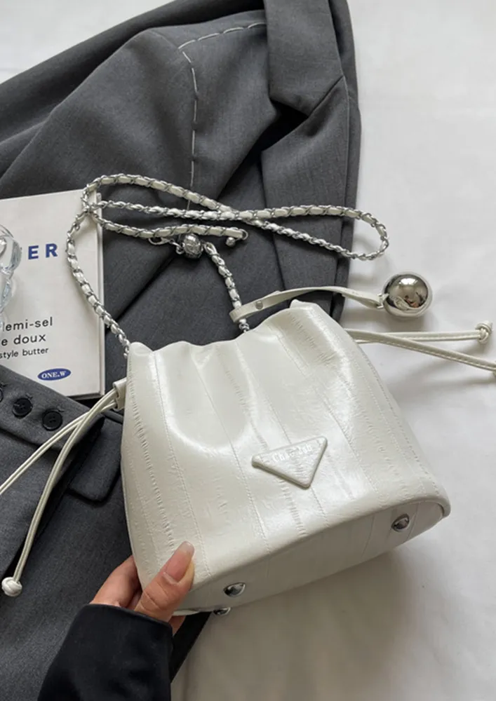 OFF-WHITE FAUX LEATHER BUCKET BAG