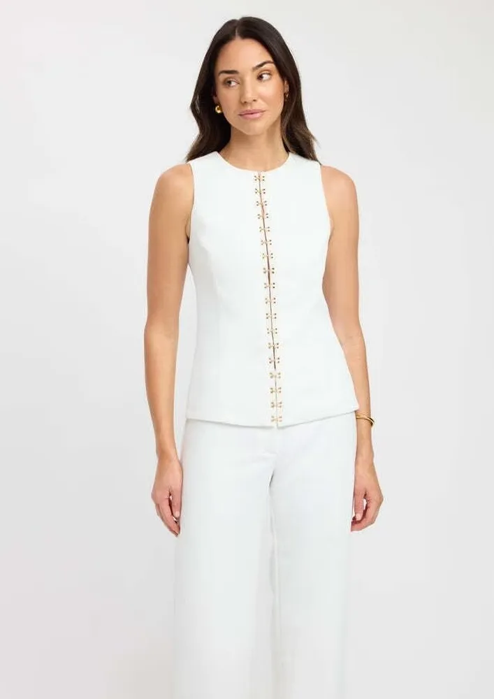 White Hook & Eye Front Top