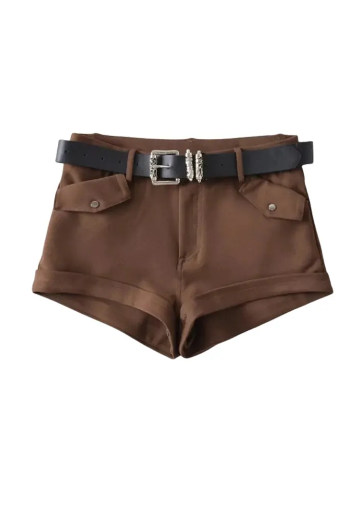 BROWN RETRO HOTPANTS WITH BELT