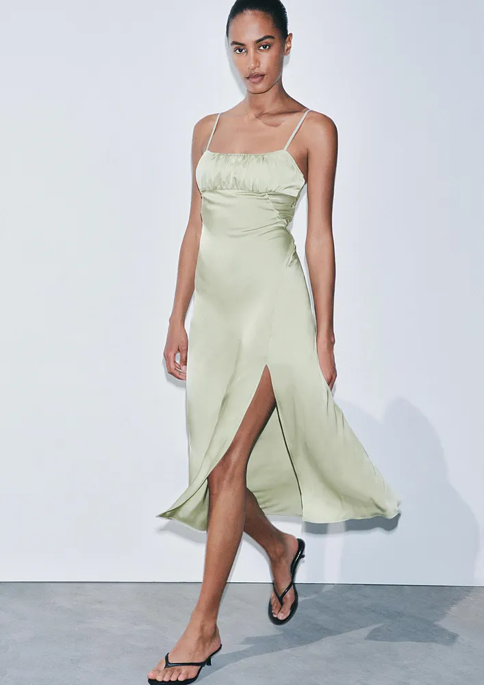 Green Side-slit Slip Dress