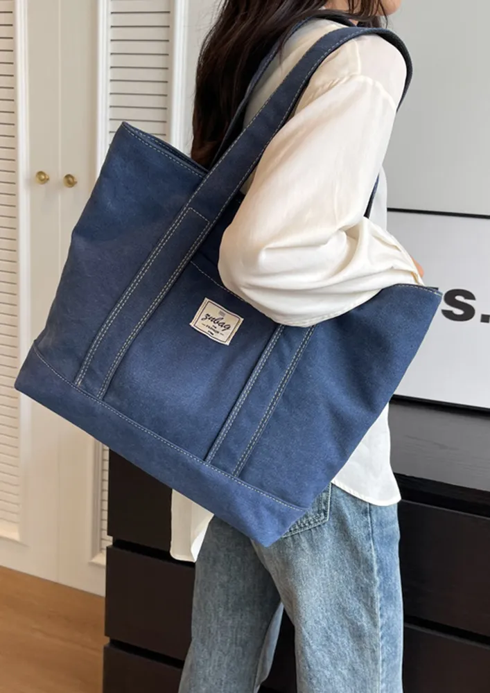 BLUE DOUBLE STRAP CANVAS TOTE BAG