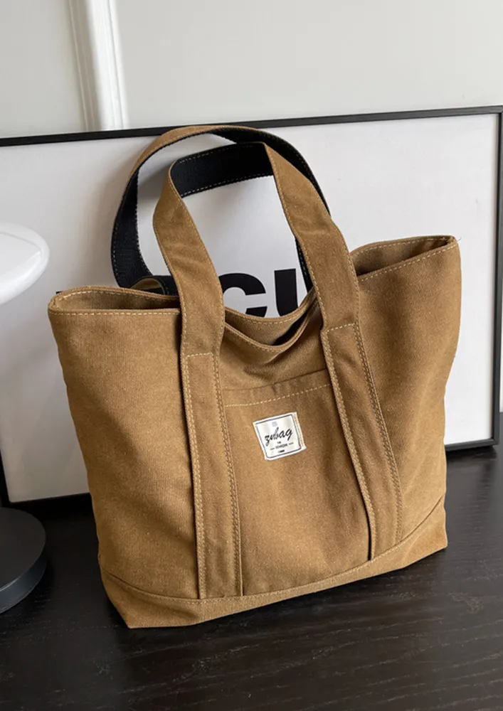 BROWN DOUBLE STRAP CANVAS TOTE BAG