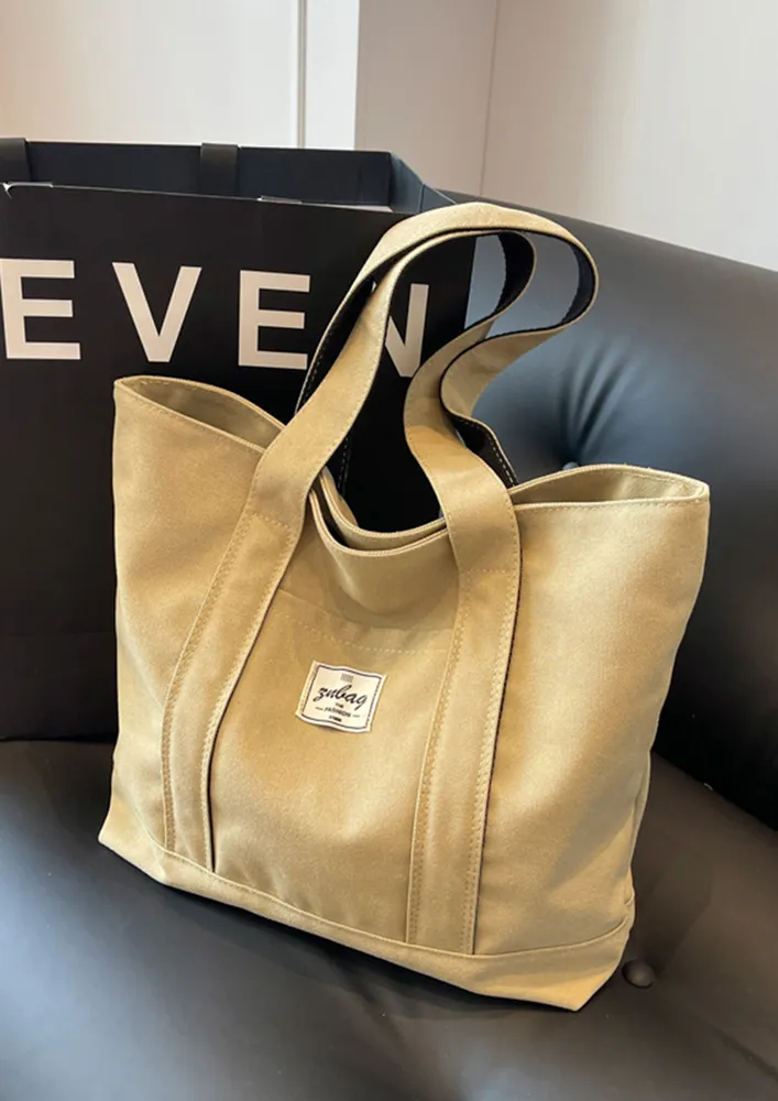 KHAKI DOUBLE STRAP CANVAS TOTE BAG