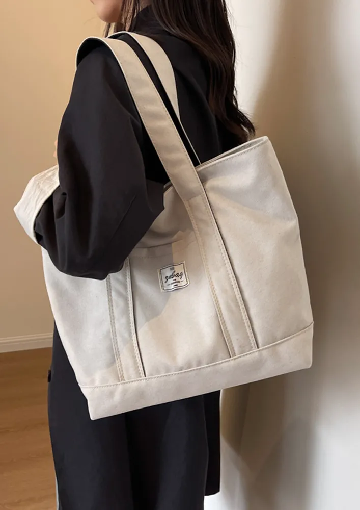 OF-WHITE DOUBLE STRAP CANVAS TOTE BAG