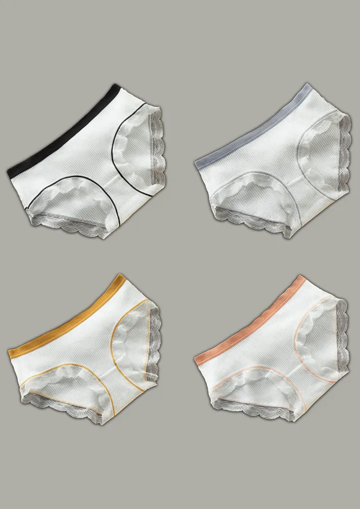 Contrast White Ribbed 4-pack Hipster Briefs