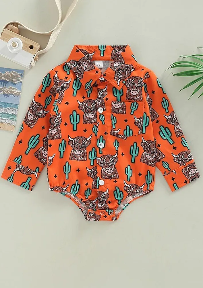 Boys Orange Novelty Print ONESIE