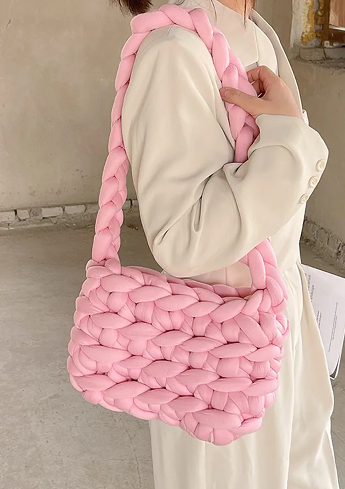 PINK CROCHETED OPEN TOP SHOULDER BAG