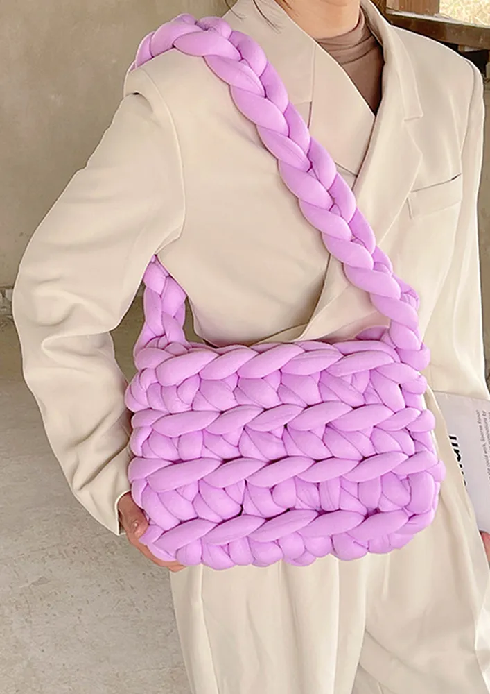 PURPLE CROCHETED OPEN TOP SHOULDER BAG