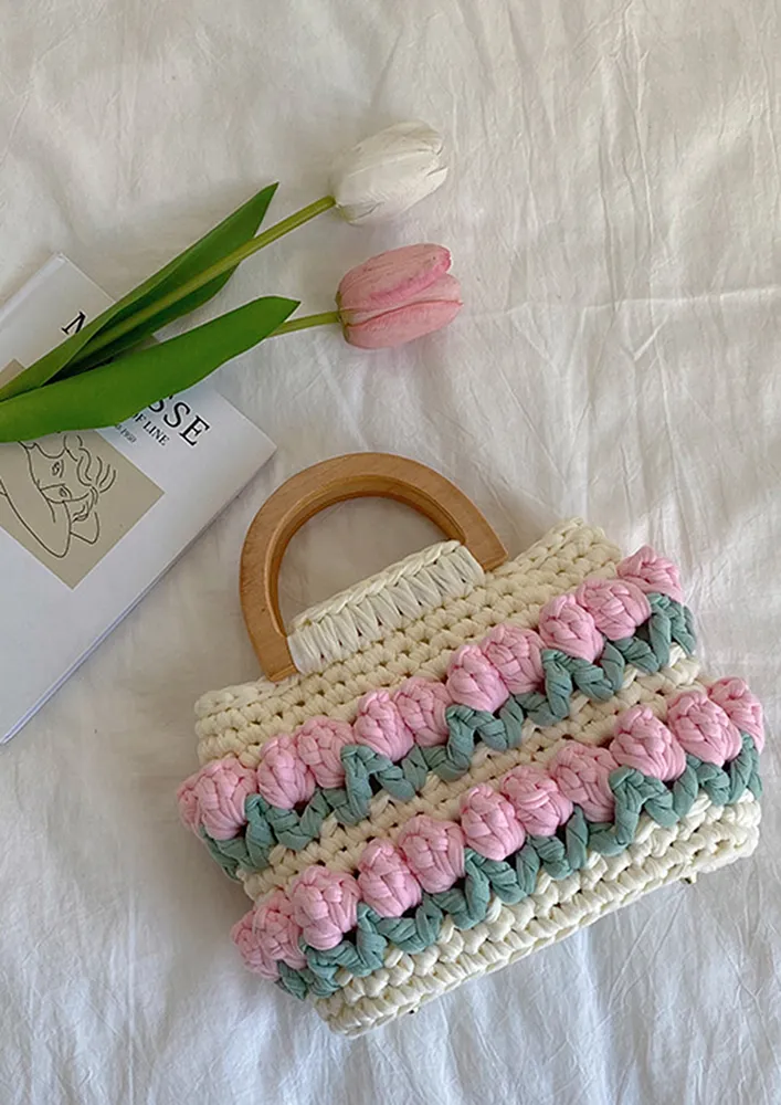 LIGHT PINK FLORAL CROCHET HANDBAG