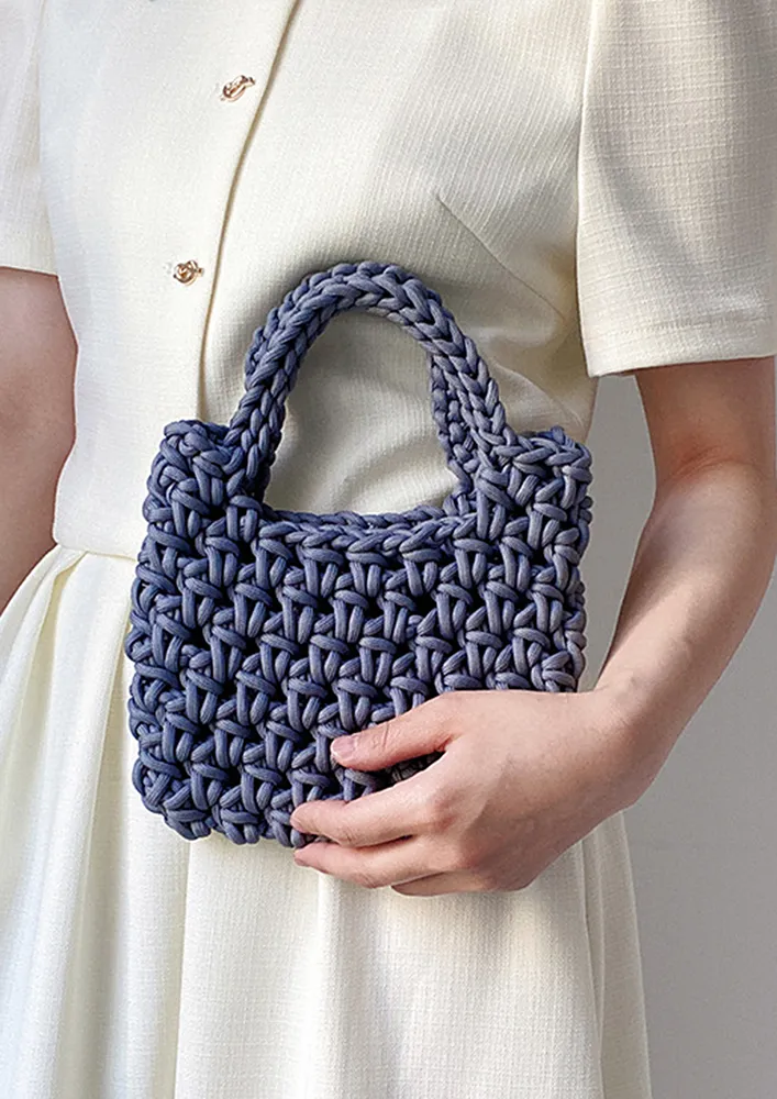 GREY CROCHETED OPEN TOP HANDBAG