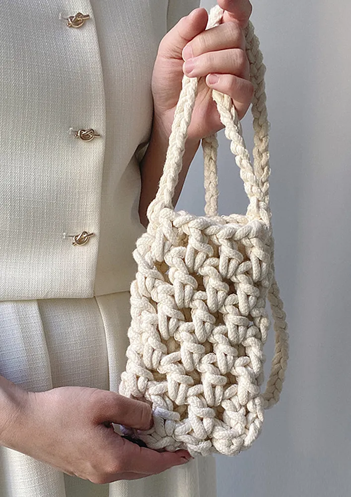 OFF-WHITE CROCHETED GEOMETRIC CROSSBODY BAG