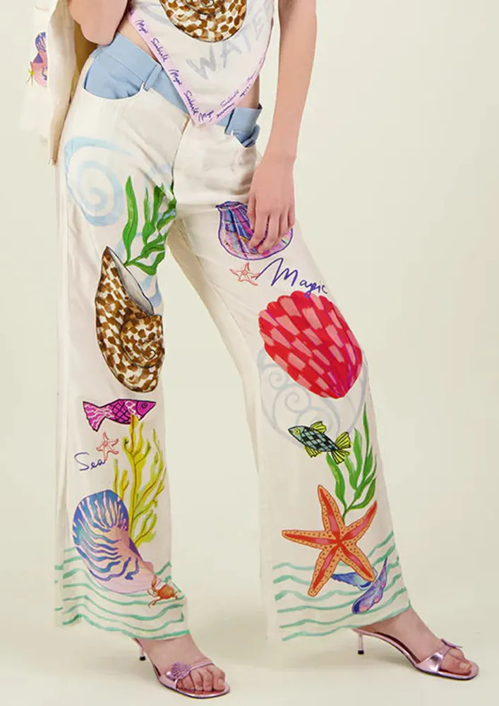 Tropical Print Straight Pants