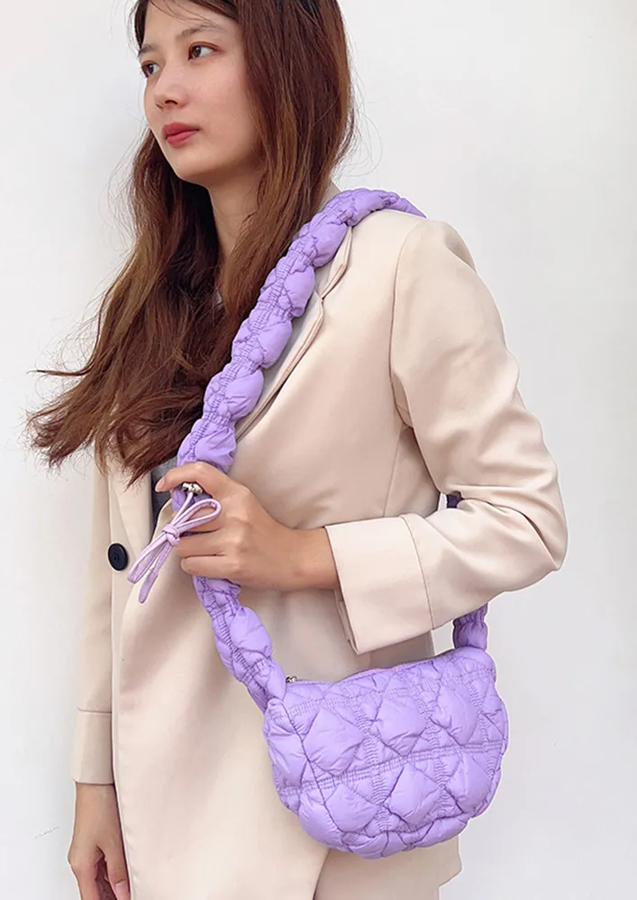 NYLON PURPLE PUFFER CROSSBODY BAG