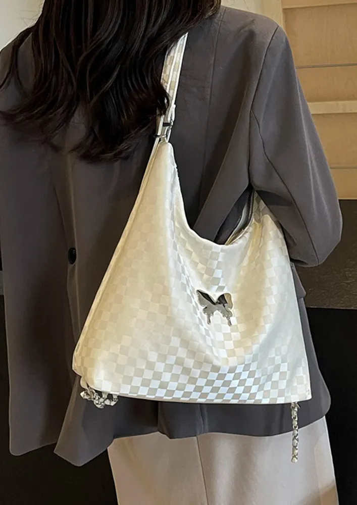 OFF-WHITE CHECKERBOARD PRINT CONVERTIBLE HOBO BAG