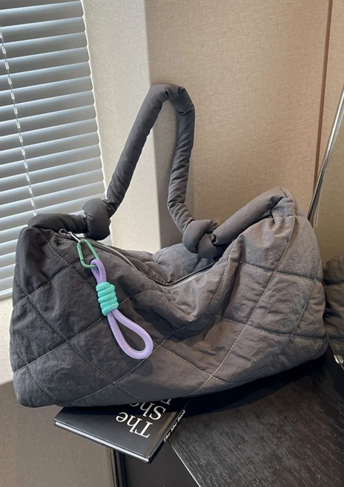 DARK GREY QUILTED POLYESTER CROSSBODY BAG