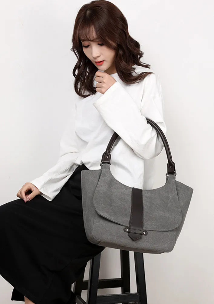 GREY FRONT FLAP SHOULDER BAG