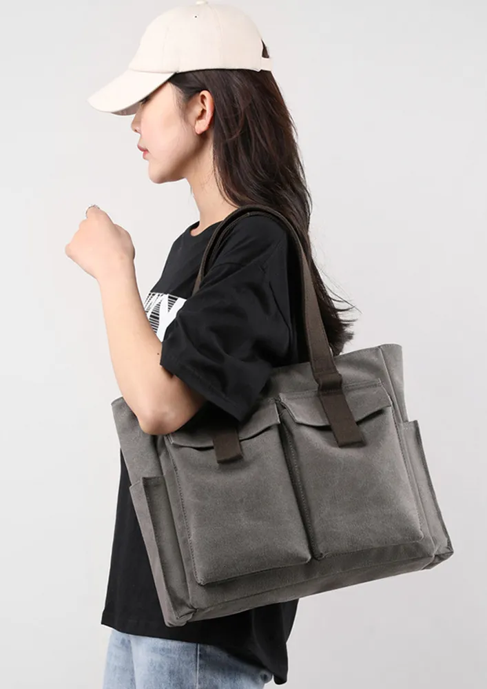 GREY CONTRAST UTILITY TOTE BAG