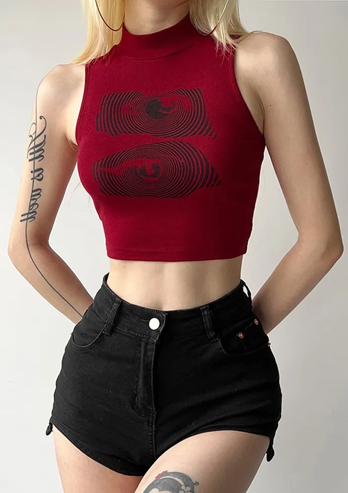 Red Printed Crop Top