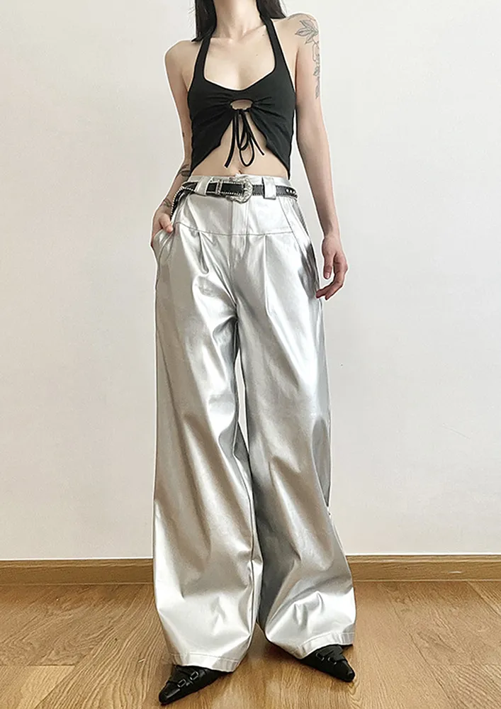 Metallic Silver Ultra Wide Pants