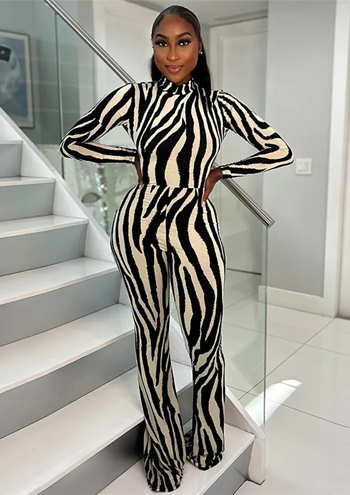 HOLLOW-BACK ZEBRA PRINT JUMPSUIT