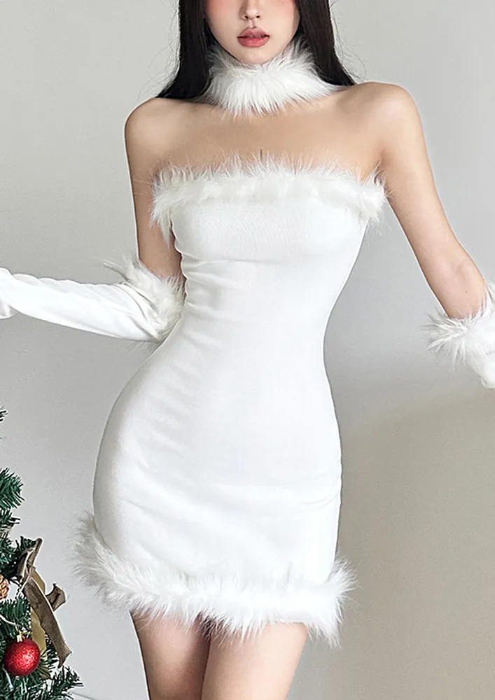 White Bandeau Dress W/ Detachable Sleeves & Choker