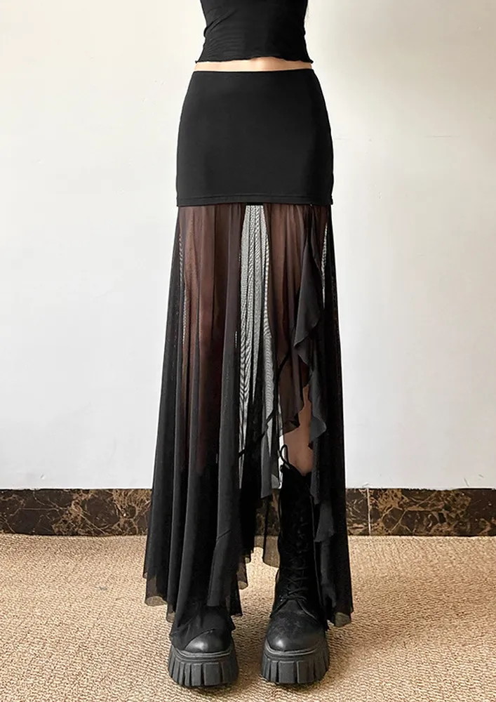 Black Asymmetrical Drop-waist Skirt