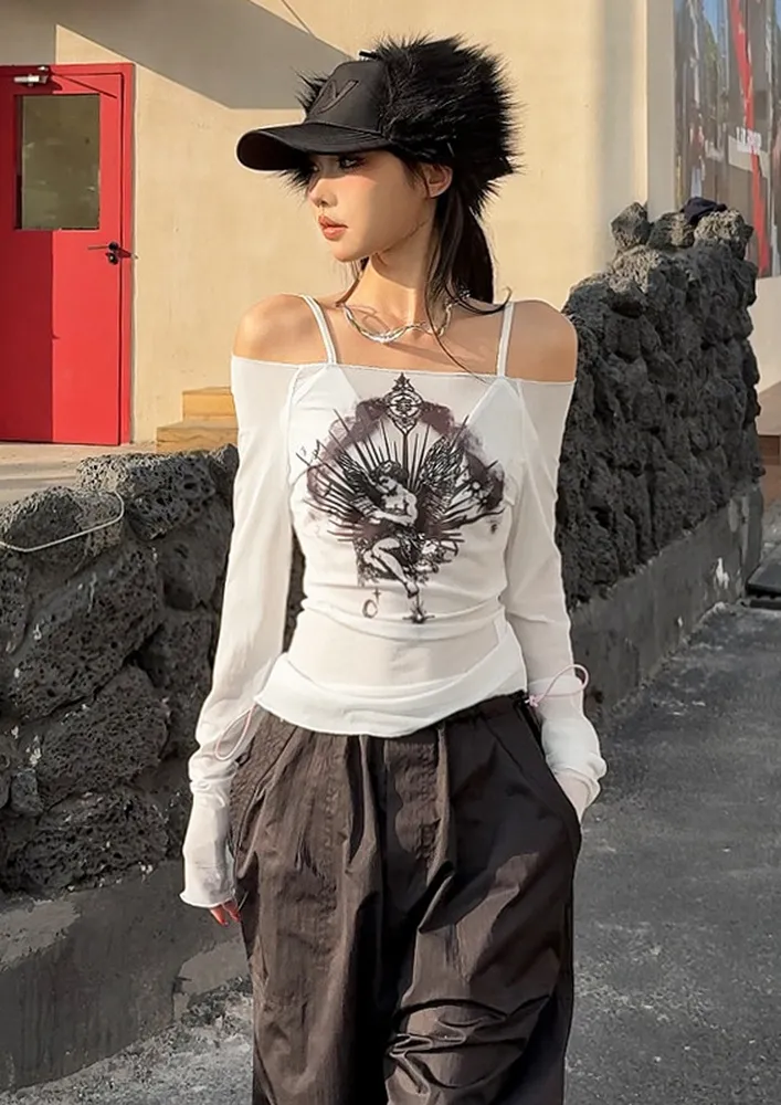 Cold-shoulder Fitted White Top