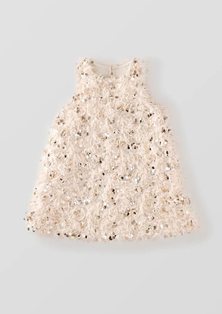Girls Textured Sequin Embellished Dress